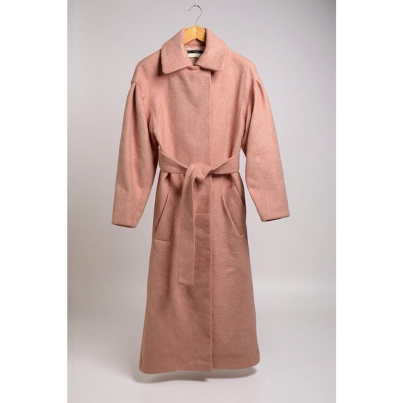 TOPSHOP Long Coat Mutton Sleeve Belted Pink Women’s Size 4 Winter Pea Trench - Picture 1 of 10